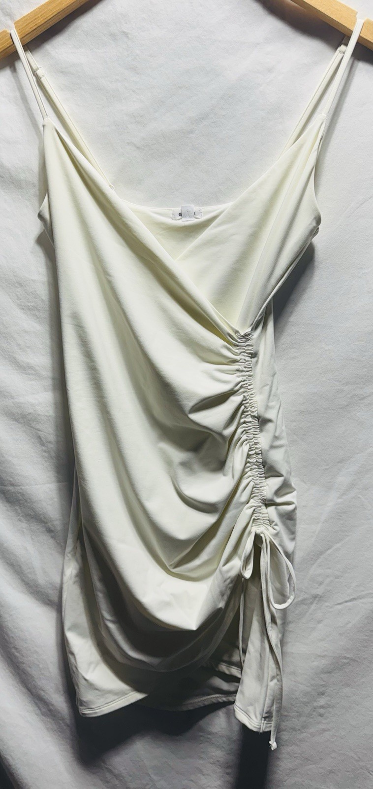 Garage White Ruched Strappy Mini Body Con Dress Womens XS