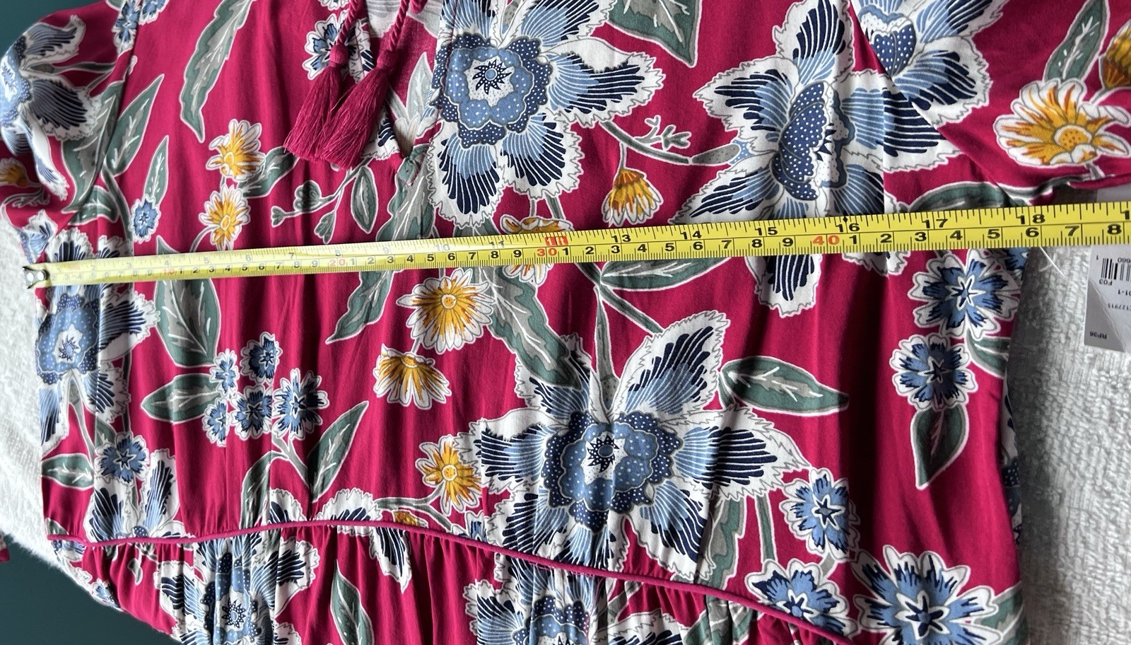 NWT Old Navy Womens Red Floral Long Sleeve Boho Tassel Tie Rayon Flowy Dress S