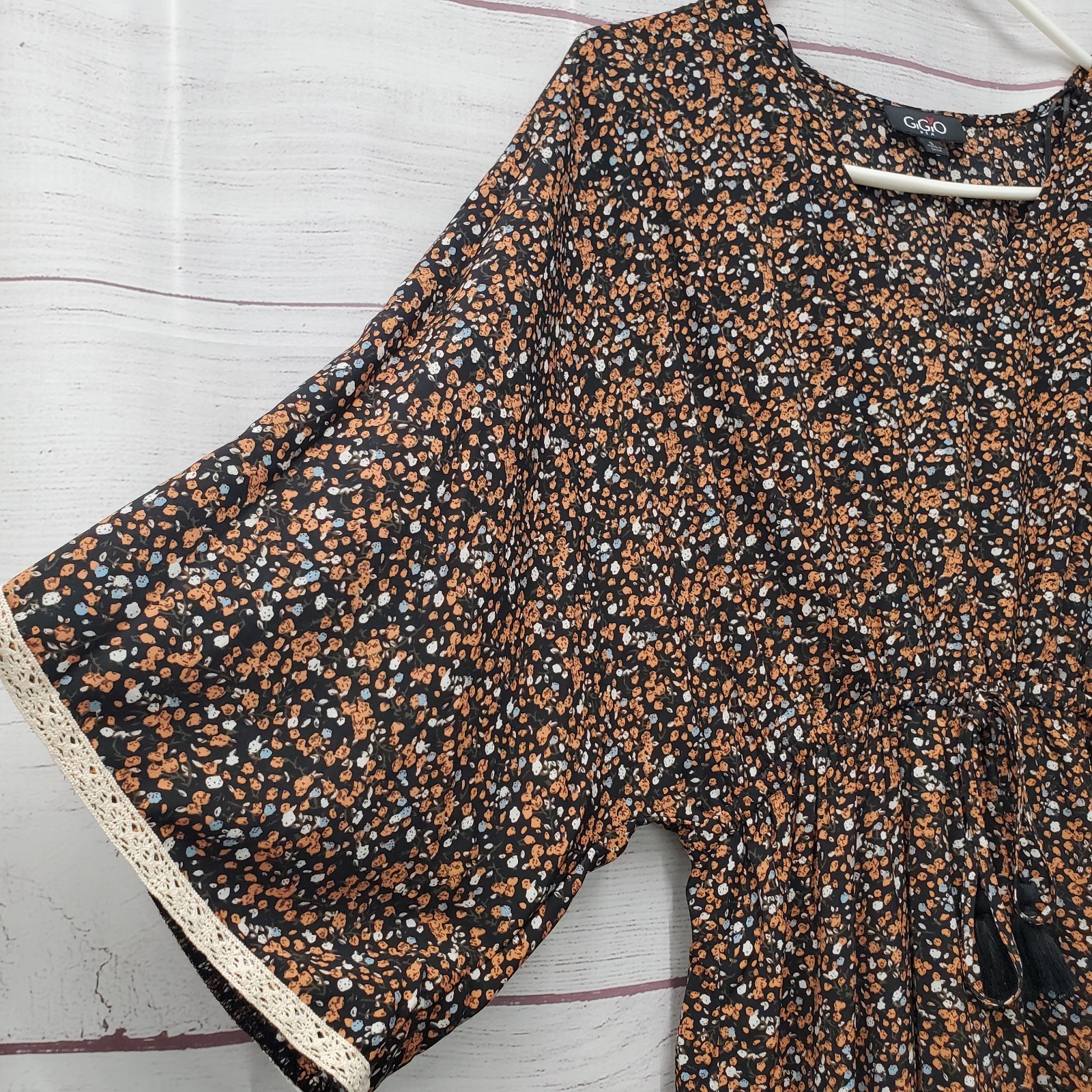 GiGiO Micro Floral Dress Size Small Dolman Sleeve Elastic Waist