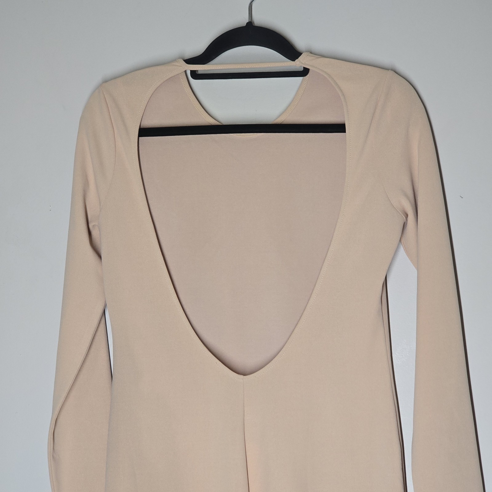 ZARA Nude Open Back Fitted Stretch Midi Dress NWT Womens L