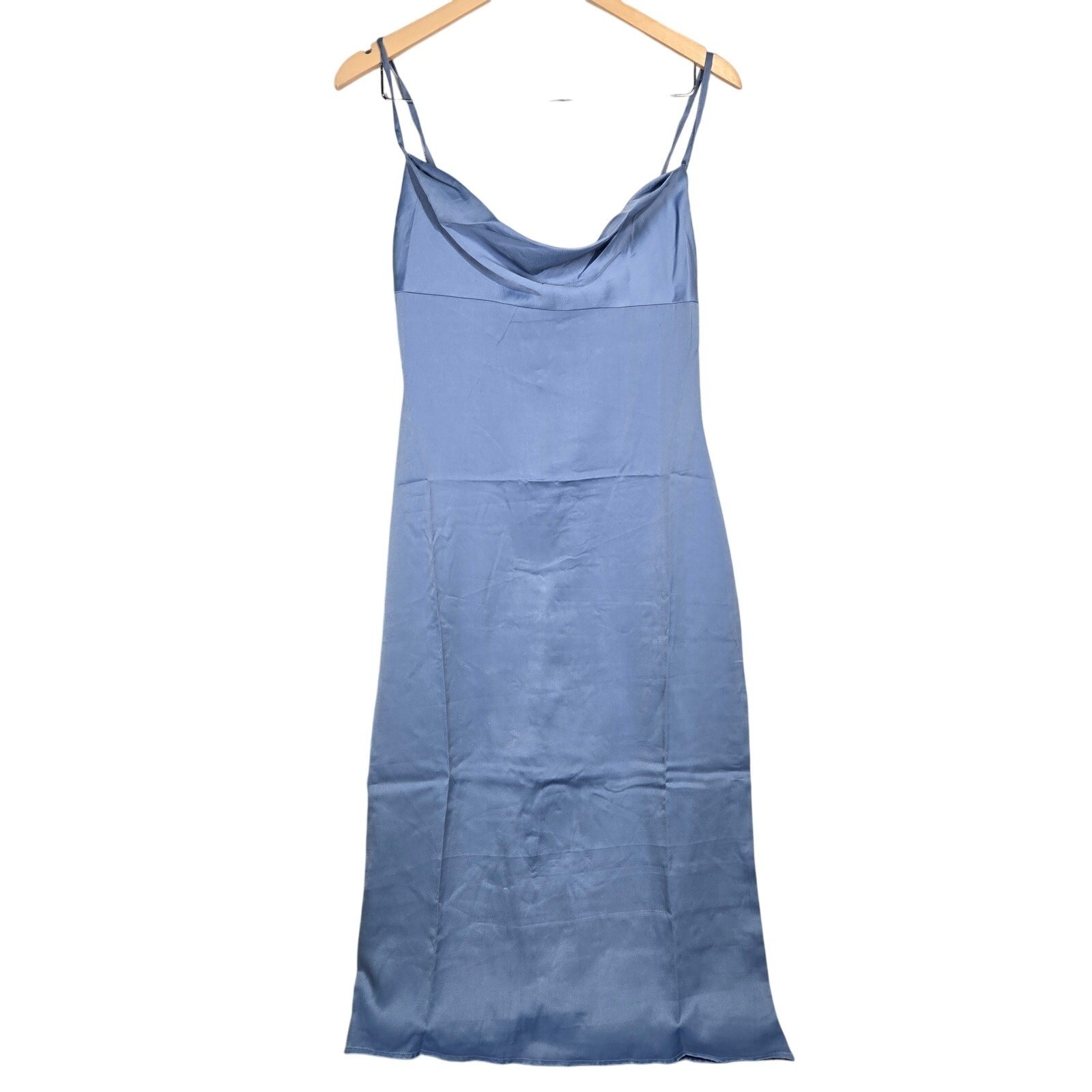 WeWoreWhat Satin Charmeuse Cowl Midi Slate Blue 4 NWT