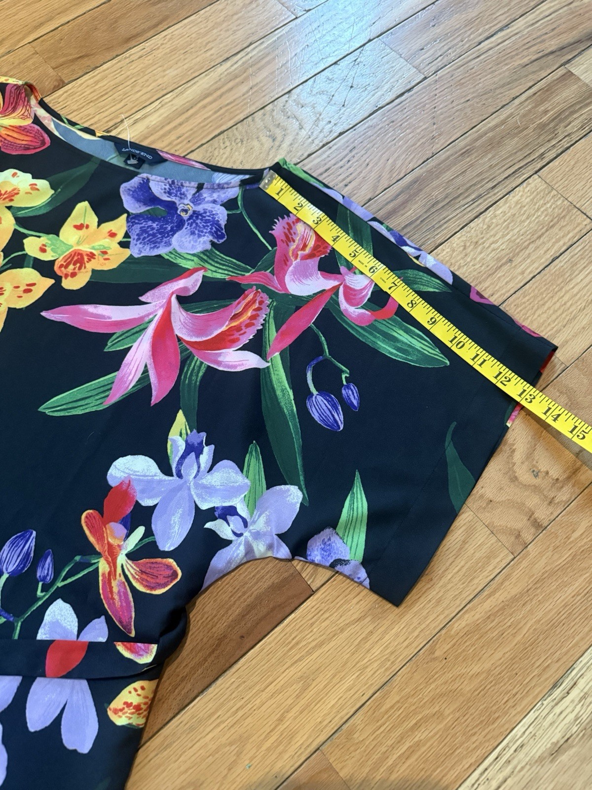 Lands’ End Black Multicolored Floral Dress Short Sleeve Womens Size S (6-8) NWOT