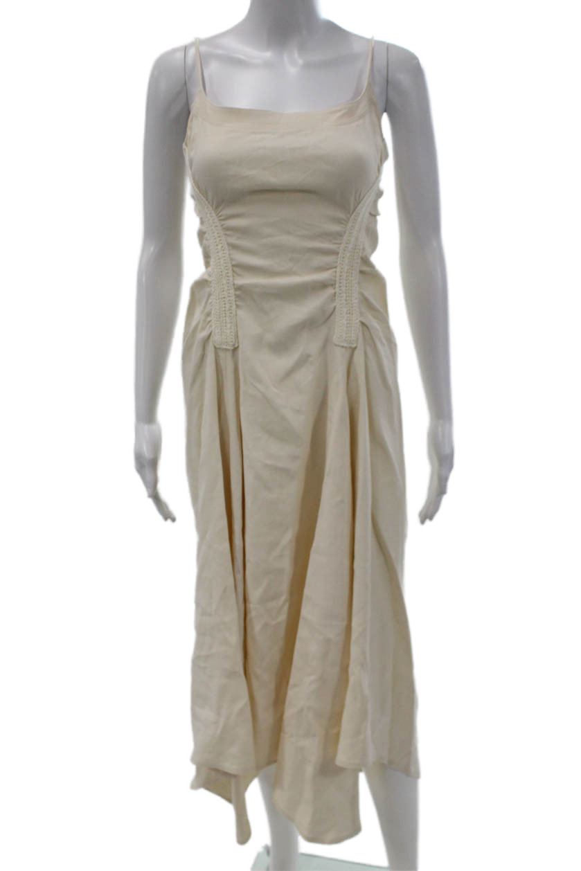 ALC Women Tank Dress Ivory Midi Square Neck Size 2