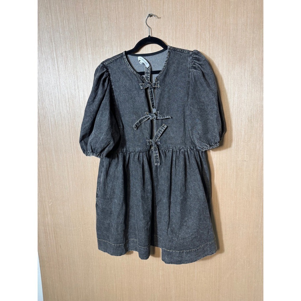 Sofie the Label Denim Puff Sleeve Tie Front Babydoll Dress Women’s Size L