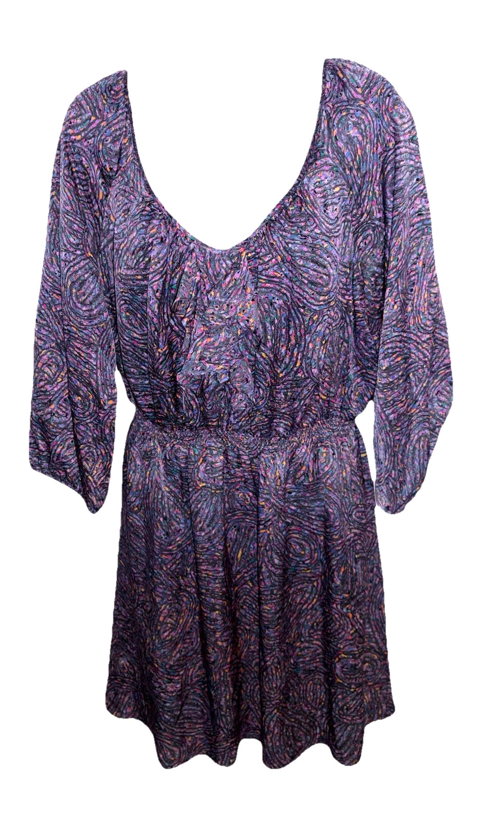 Shoshanna Silk Ruffle Bodice Short Dress Size 8 Colorful Black Print