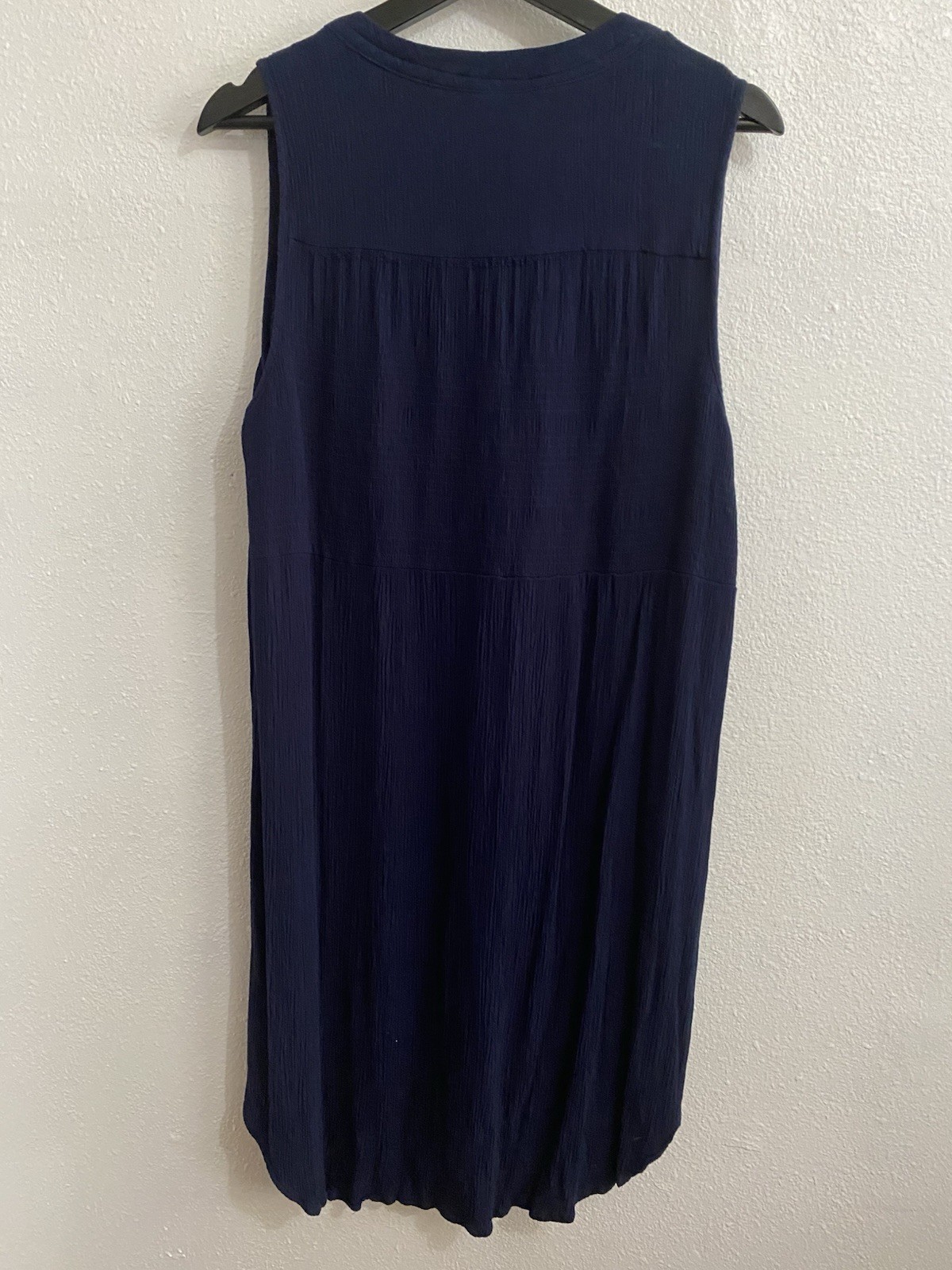 Knox Rose Crinkle Crepe Button Front Navy Blue Tank Dress L V-neck Excellent L31