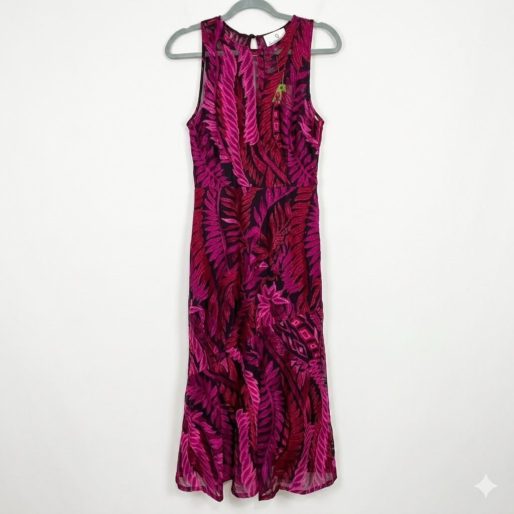 Sam Edelman Embroidered Mesh Midi Dress Pink Laurel Leaf Fuchsia Size 4 NWT