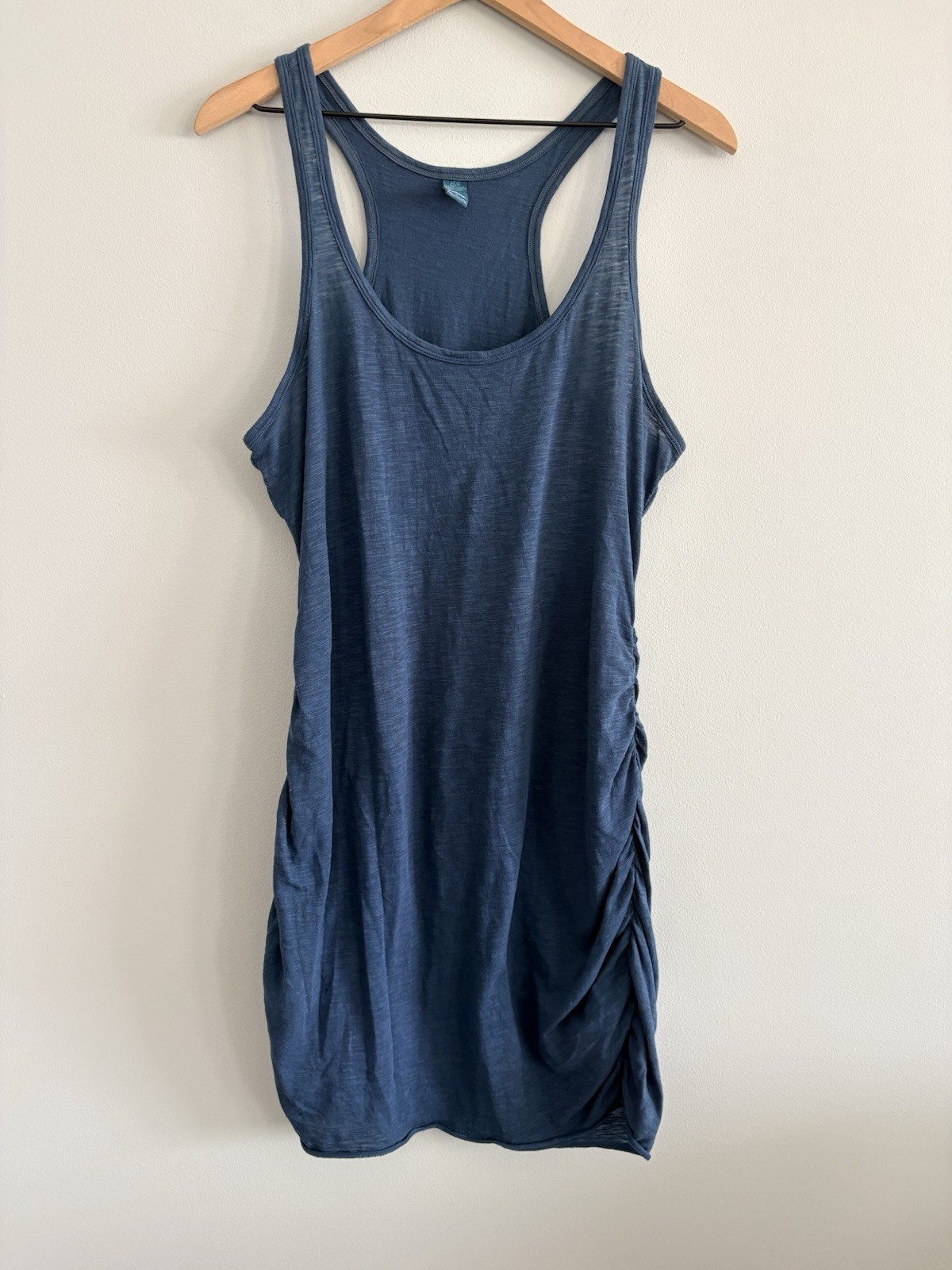 Prana Breathe Racerback Dress Blue Large Side Rouching Sleeveless Ruching