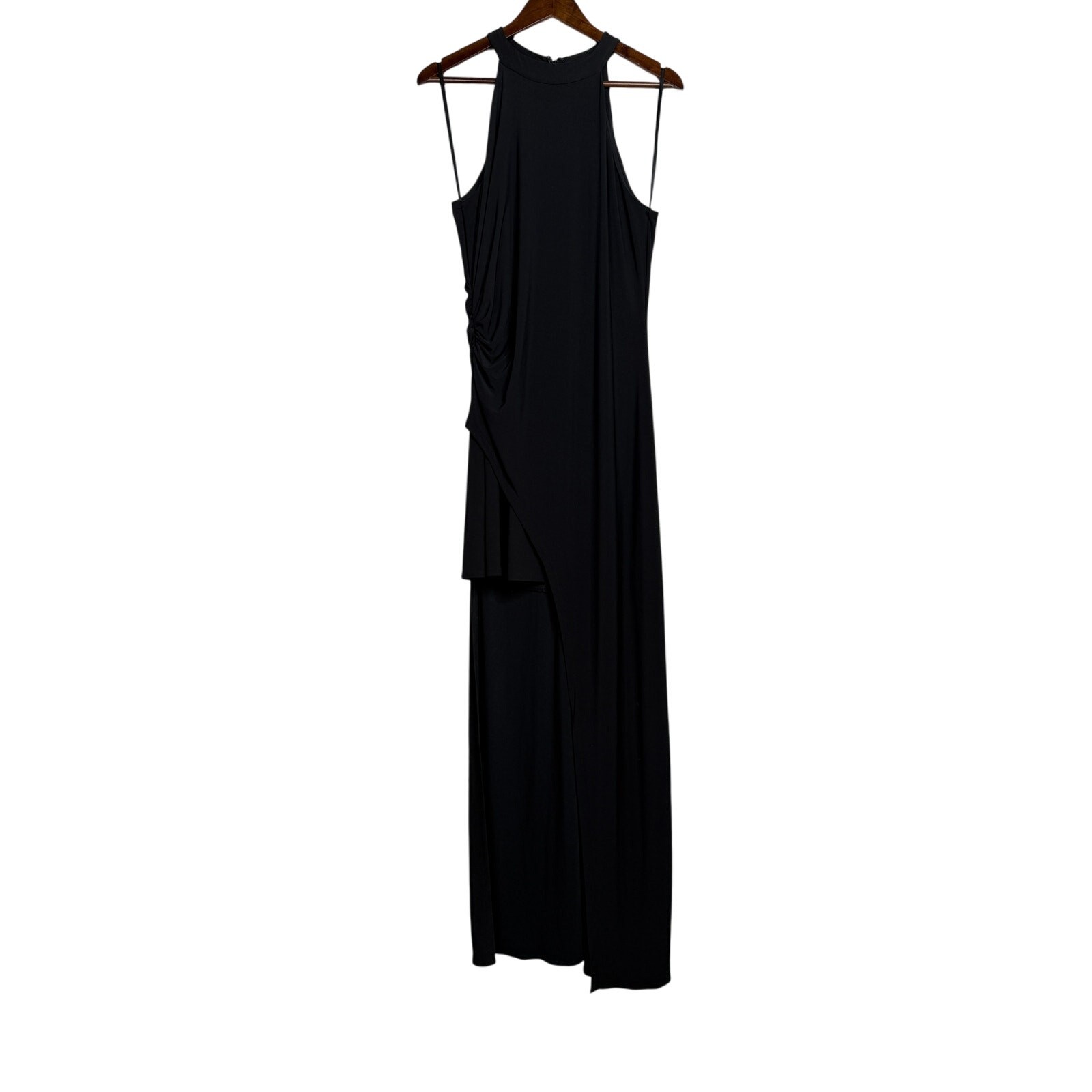 Laundry by Shelli Segal Sleeveless Mock Neck High Low Gown Back Zip Up 10 Black