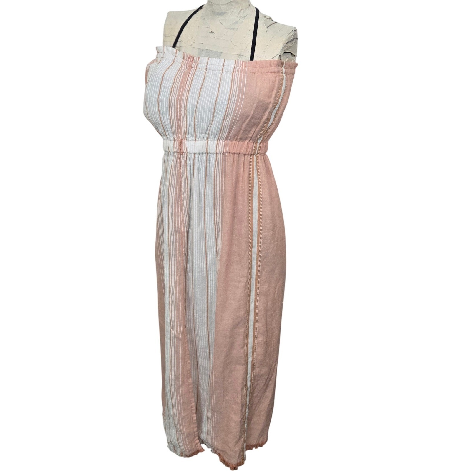 Splendid Collection XS Strapless Jumpsuit Stripe Wide Leg Frayed Hem No Belt