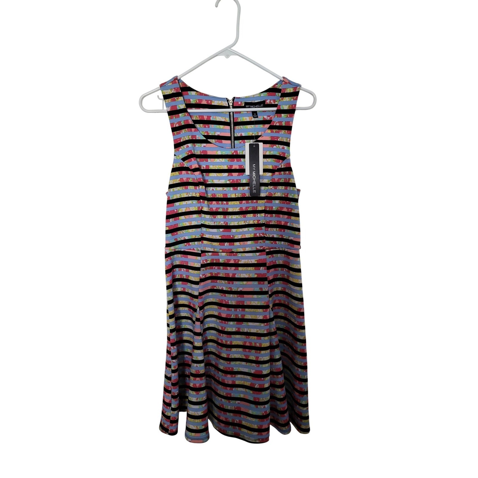 My Michelle Fit & Flare Dress Women 11 Multicolor Striped Abstract Sleeveless