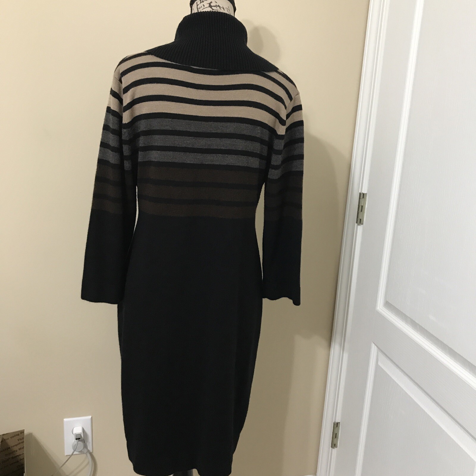 Connected Apparel Black/Multicolor Knit Dress Size XL 3/4 sleeve collared