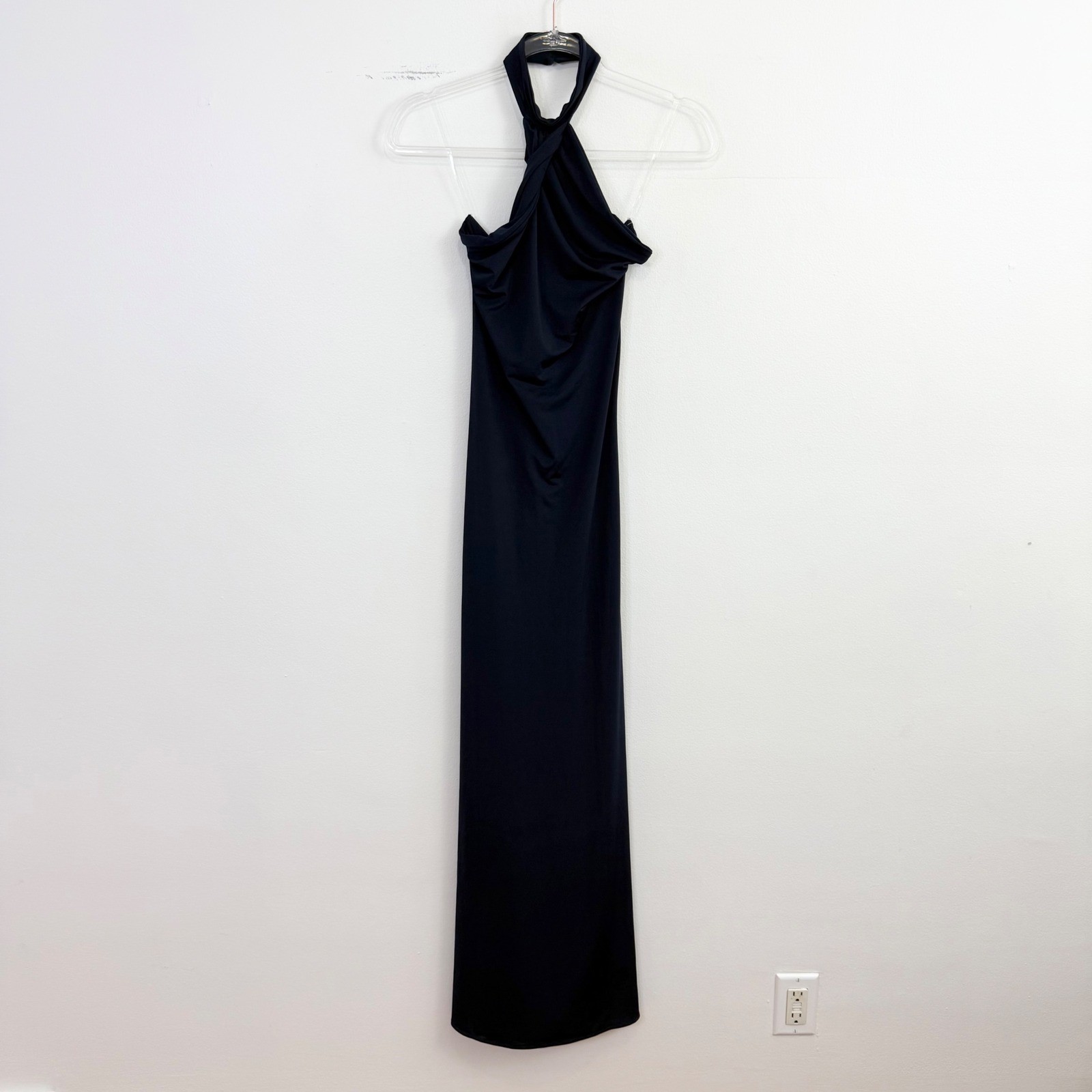 MESHKI Elyna Slinky Halter Open Back Maxi Dress Navy NWT XXS