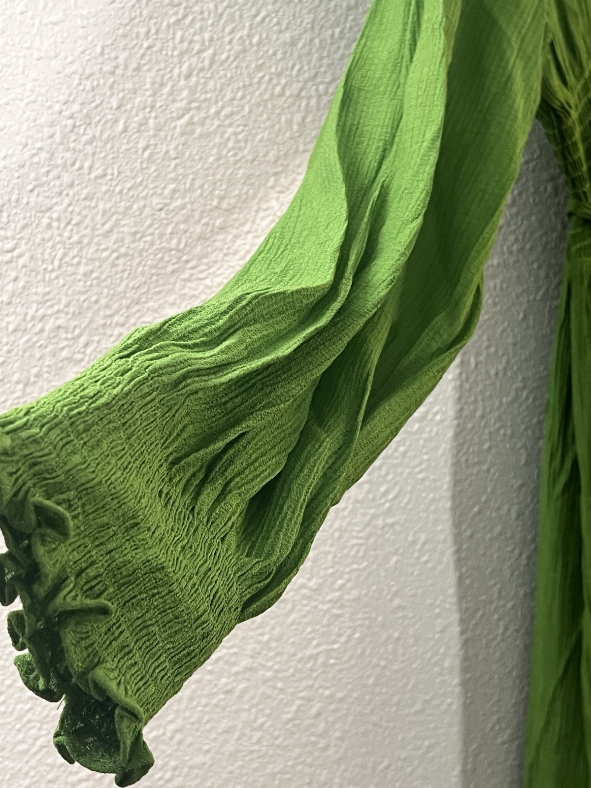 NWT PEASANT Boho Smocked Dress Ruffle Tiered Hem, LANTERN SLEEVE Green XXL