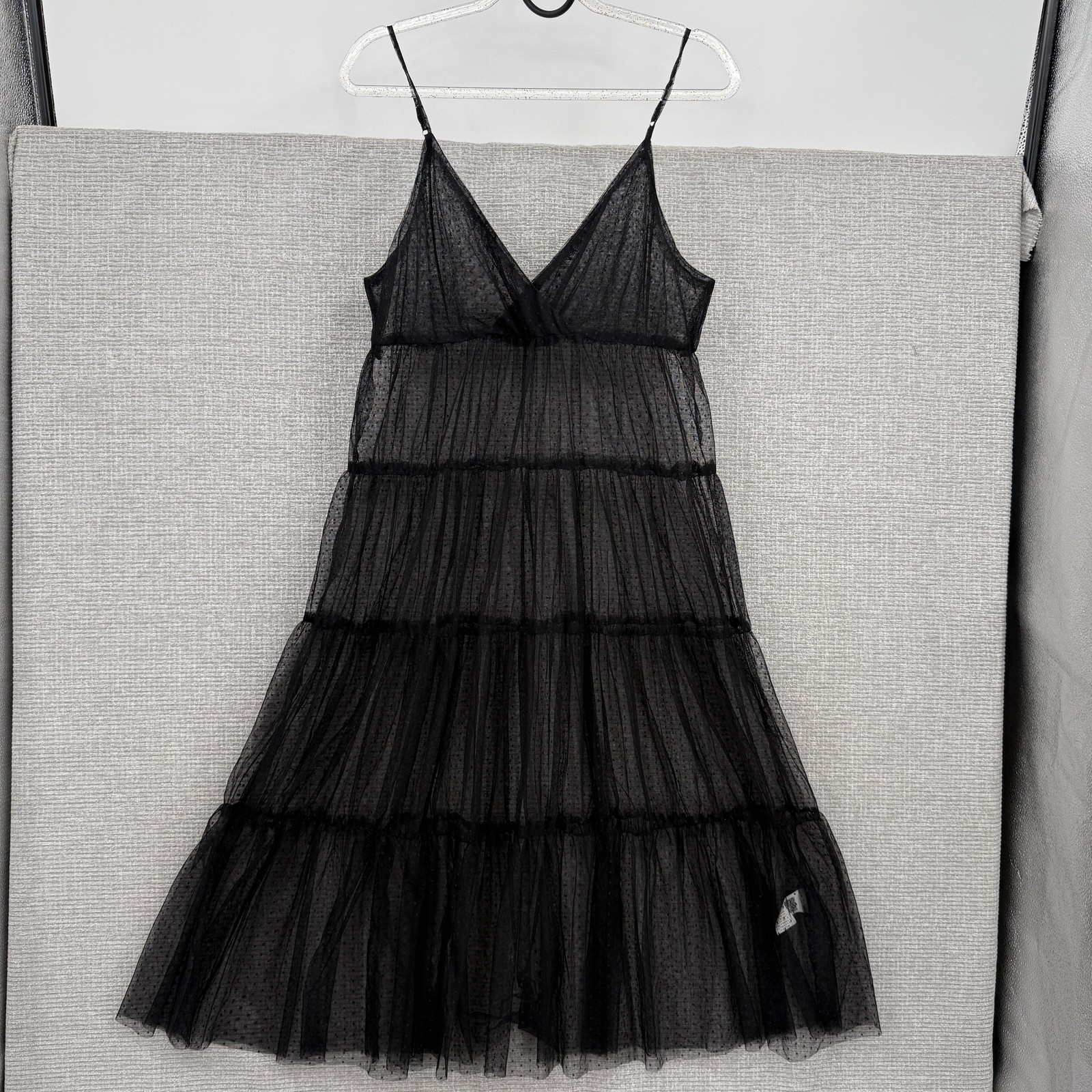 Whimsigoth Fairy Dress Womens Sz M Black Sheer Mesh Tiered Midi Party