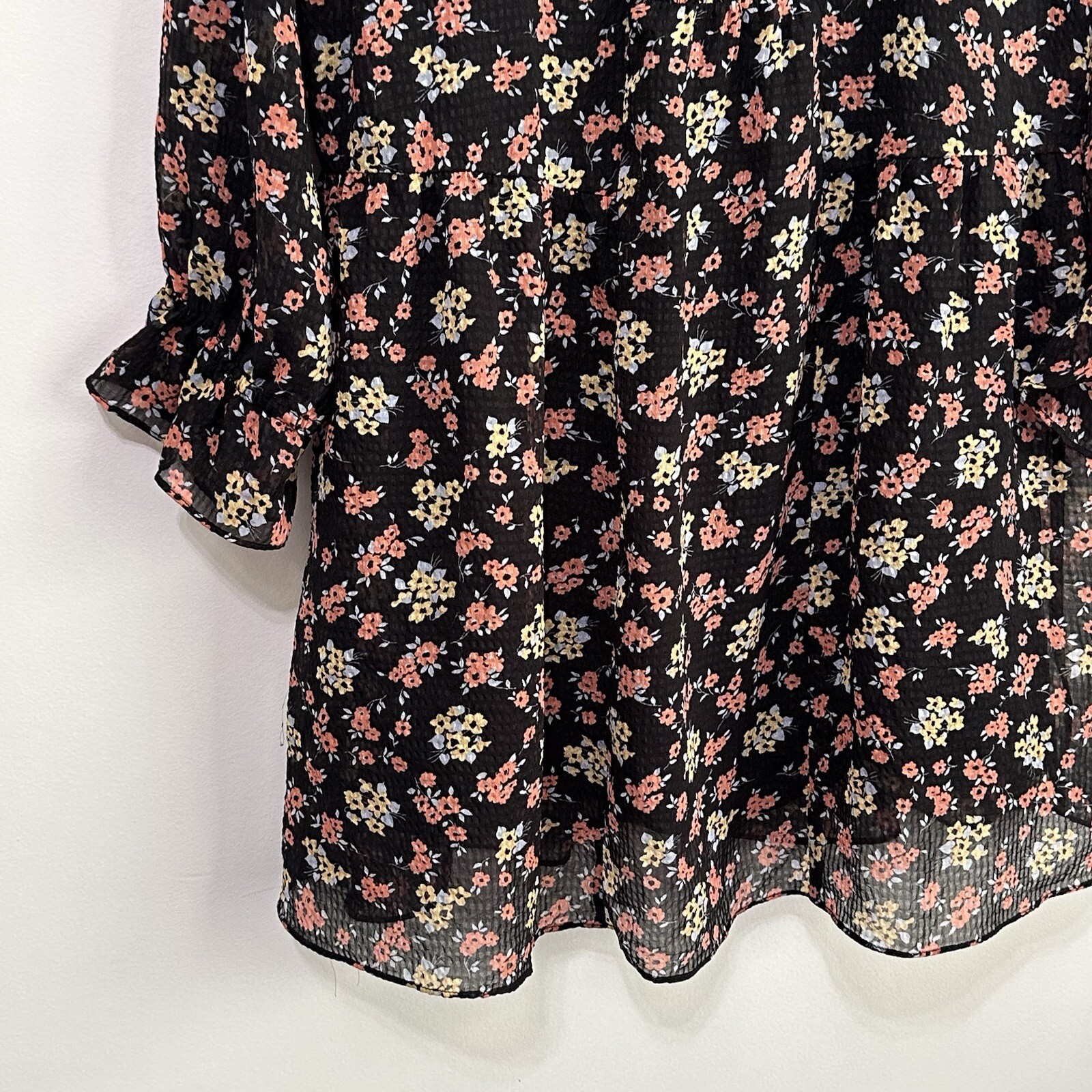Free People Doll Pants Floral Mini Tunic Dress 10 3/4 Sleeve Lined Short Boho