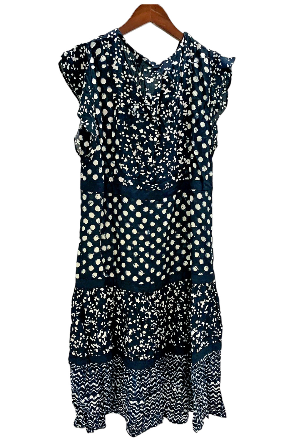 Dennis Basso Women’s Mixed Print Rayon Tiered Dress Indigo