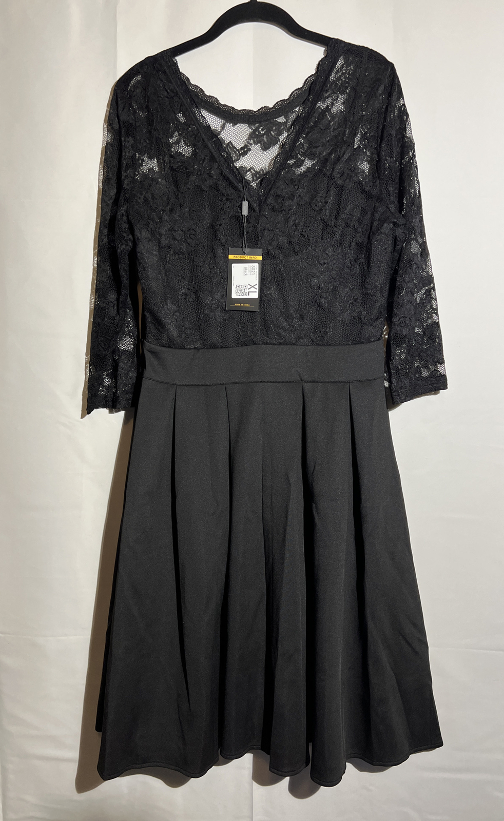 Miusol Black Lace Fit & Flare Pleated Sz XLarge 3/4 Sleeve Dress NWT