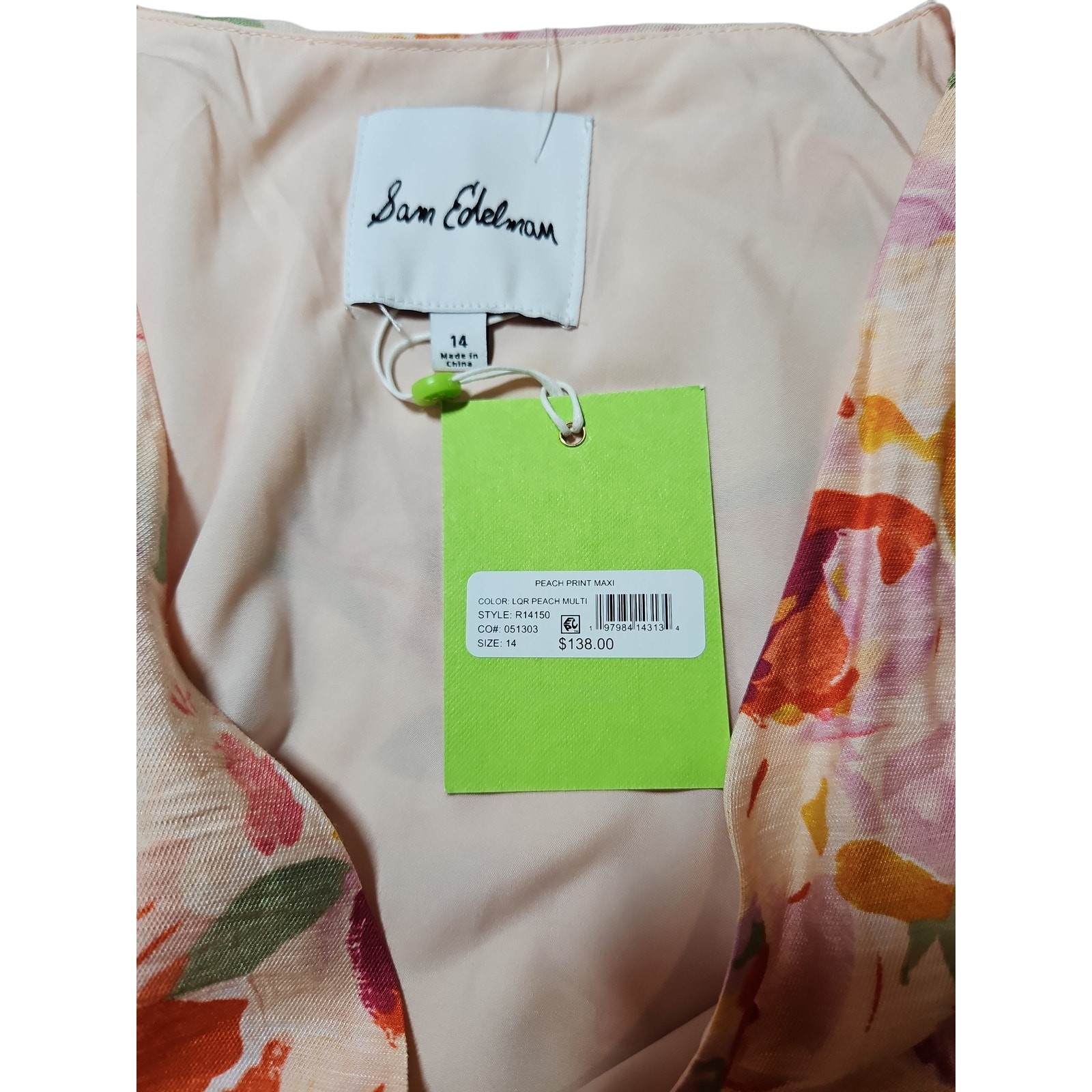 Sam Edelman Flutter Sleeve Midi Floral Peach Ruffled Pocket Dress Womens Size 14