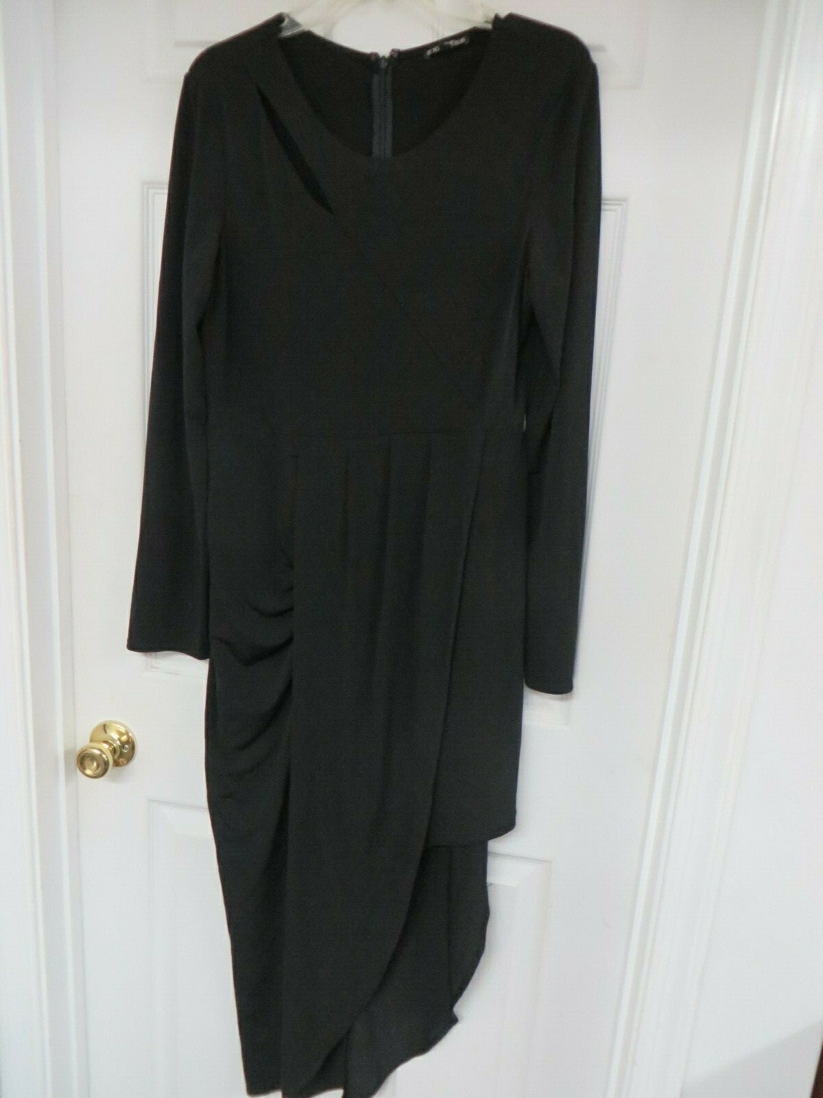 EXPRESS Knit Wrap Long sleeve Asymmetric Pleats Sheath Long Dress L Black NWOT