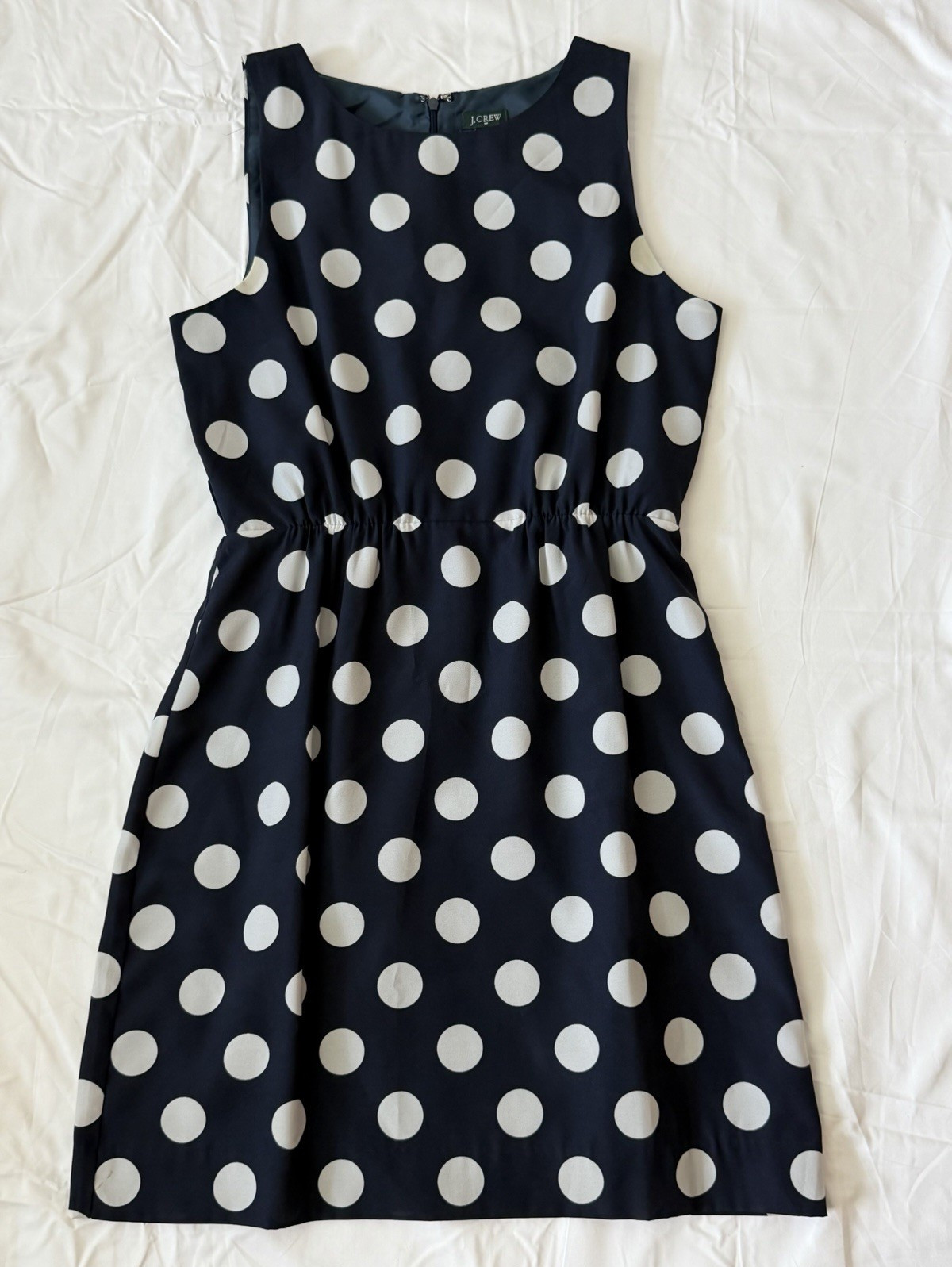 J.CREW Navy/White Polka Dot Sleeveless A-Line Knee Dress, Lined, Zip, 6