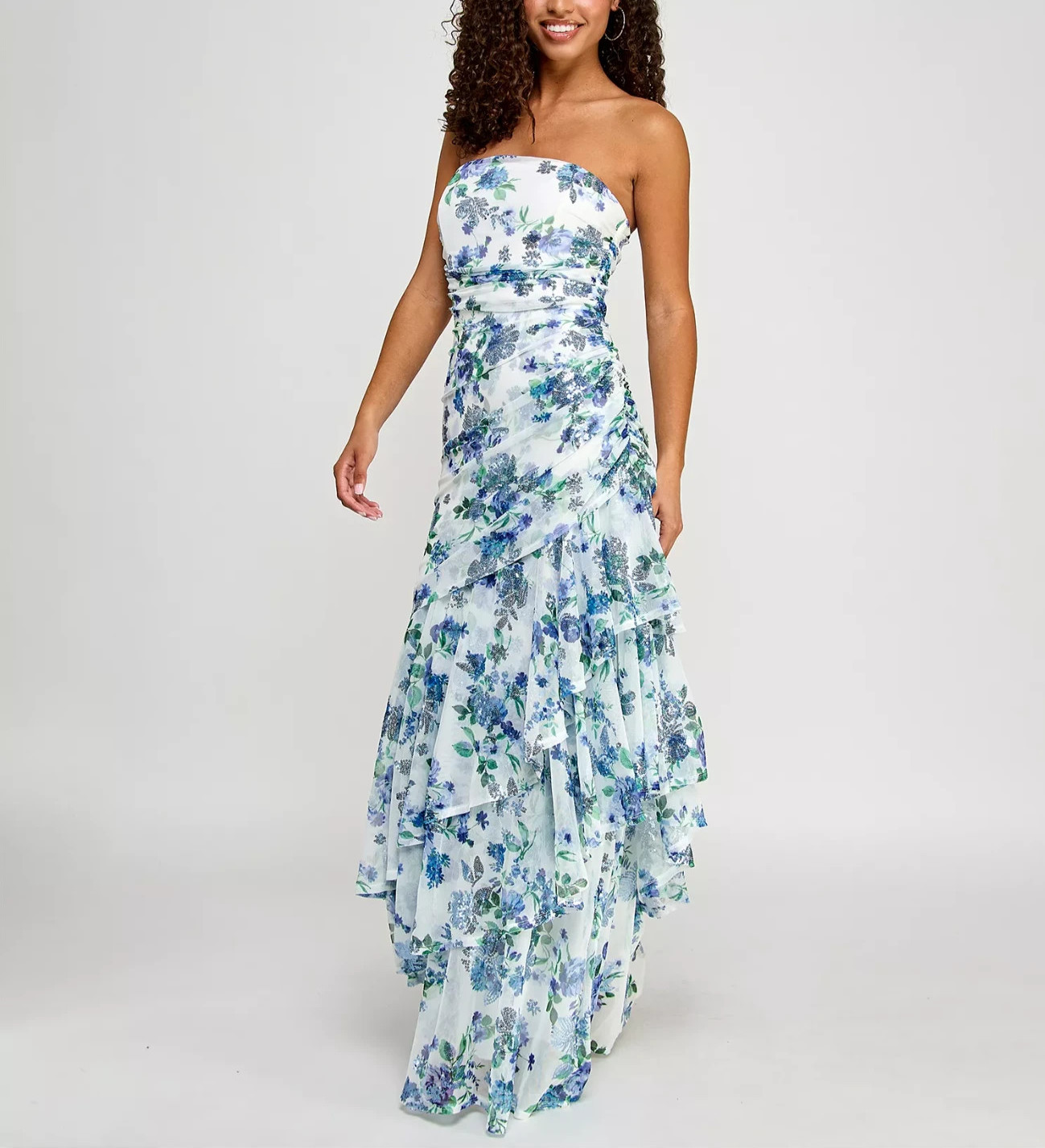 Emerald Sundae Juniors’ Sequin Embellished Ruffled Strapless Gown MSRP $199