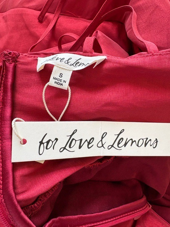 $689 For Love And Lemons “Esmeralda” High-Low Appliqué Gown in Red Sz Small