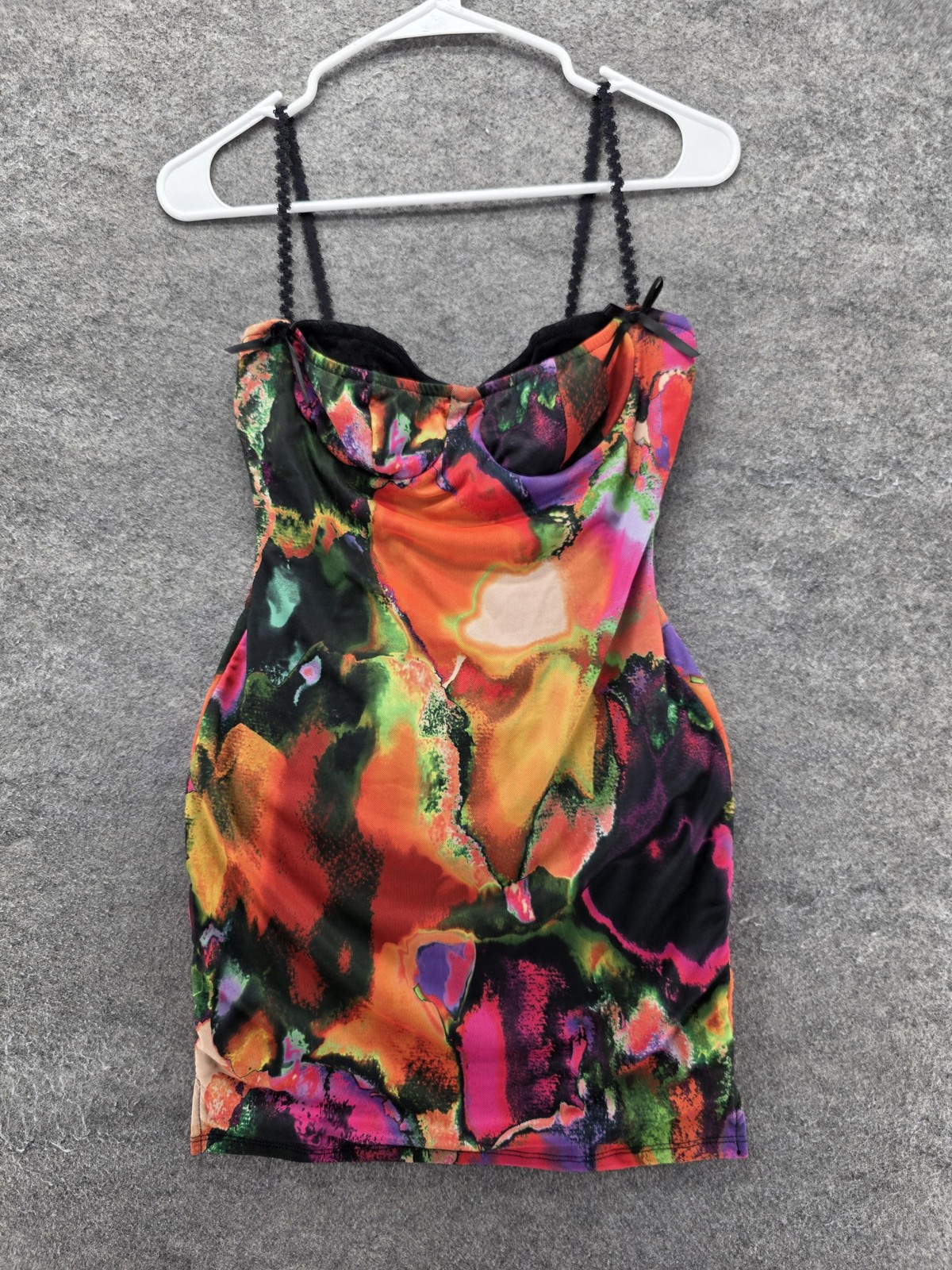 Fashion Nova Dress Womens M Multicolor Cowl Neck Strappy Bodycon Mesh Mini