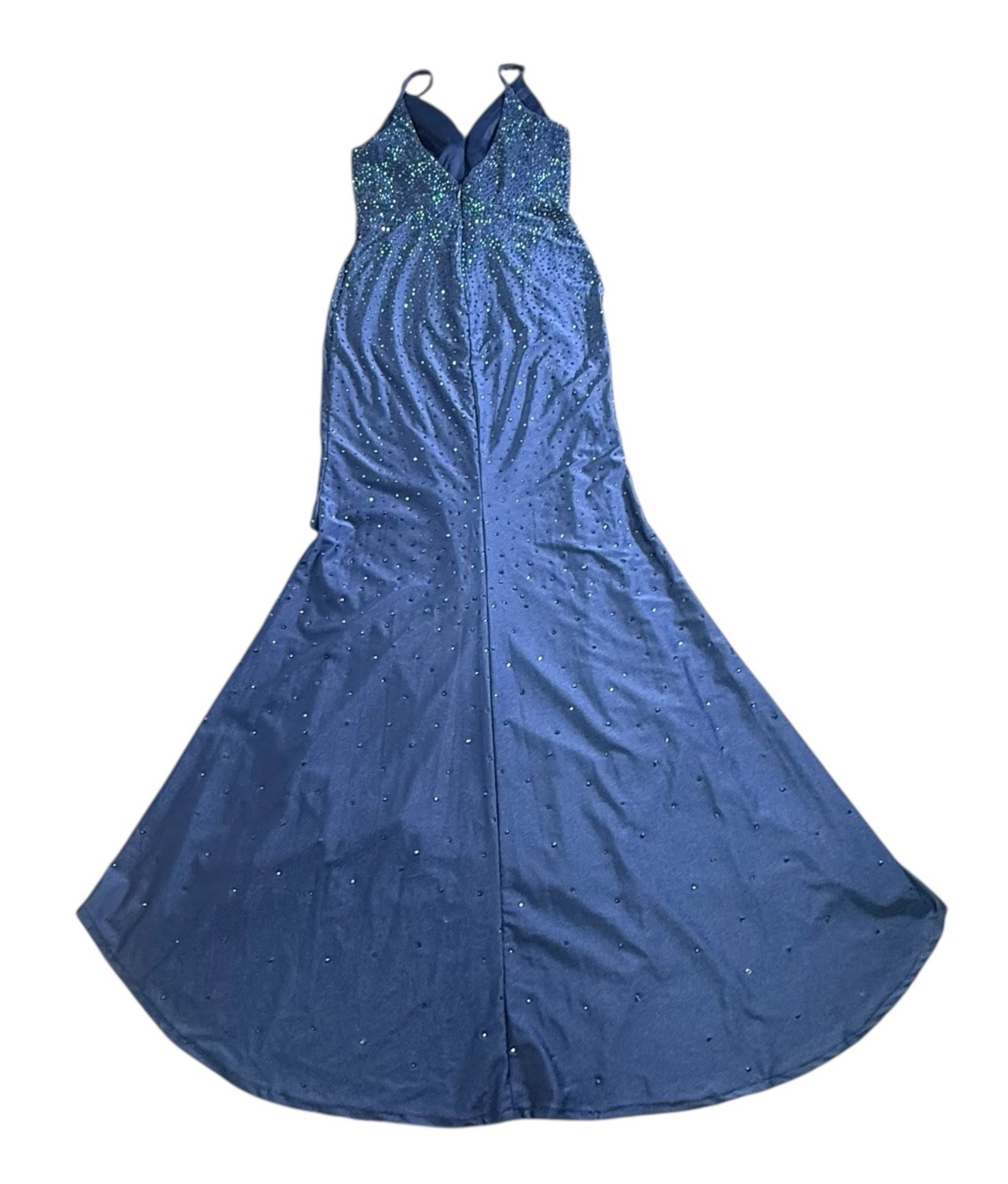 Dancing Queen Navy Blue Beaded Sparkling Maxi Train Evening Dress Sz S