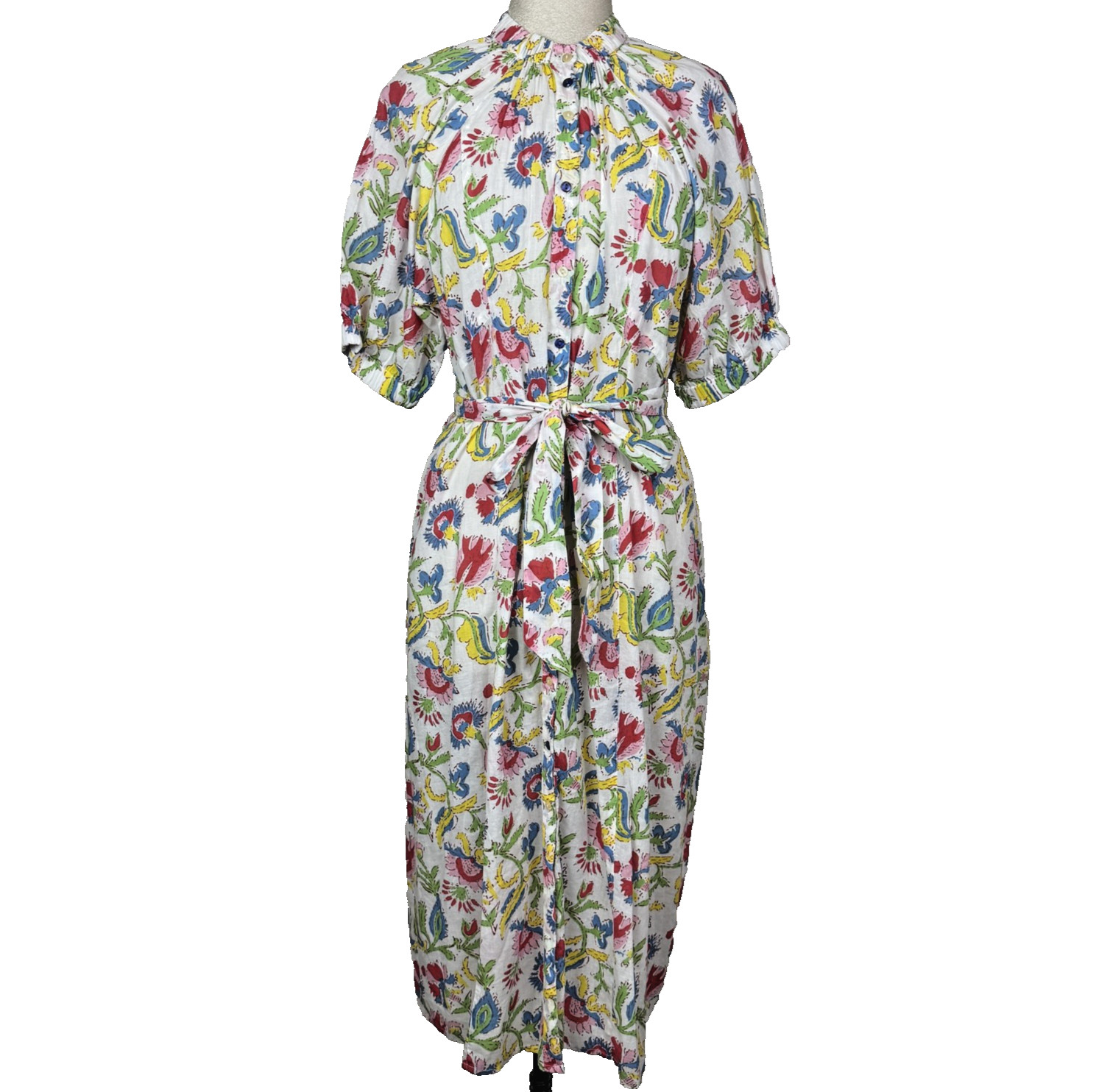 Lola Australia Shirt Dress Womens M Floral 100% Cotton Boho Midi Cottage Garden