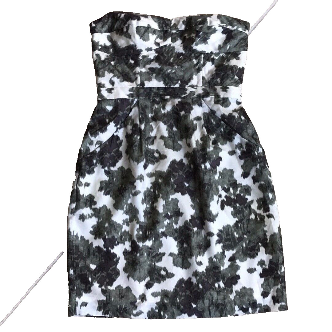 J Crew Dress Womens 0 Strapless Cream Green Floral Silk Mad Men 60s Cocktail