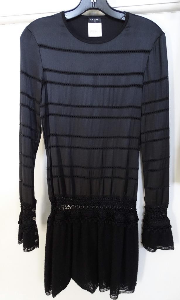 Chanel Black 03A Long Sleeve Mini Mohair Nylon Rayon Wool Dress SZ 40