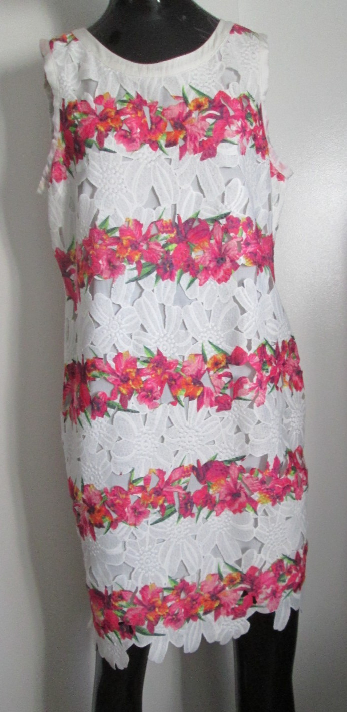 NWT Neiman Marcus Size L Cut-Out Lined Lace Floral Sheath Dress $240