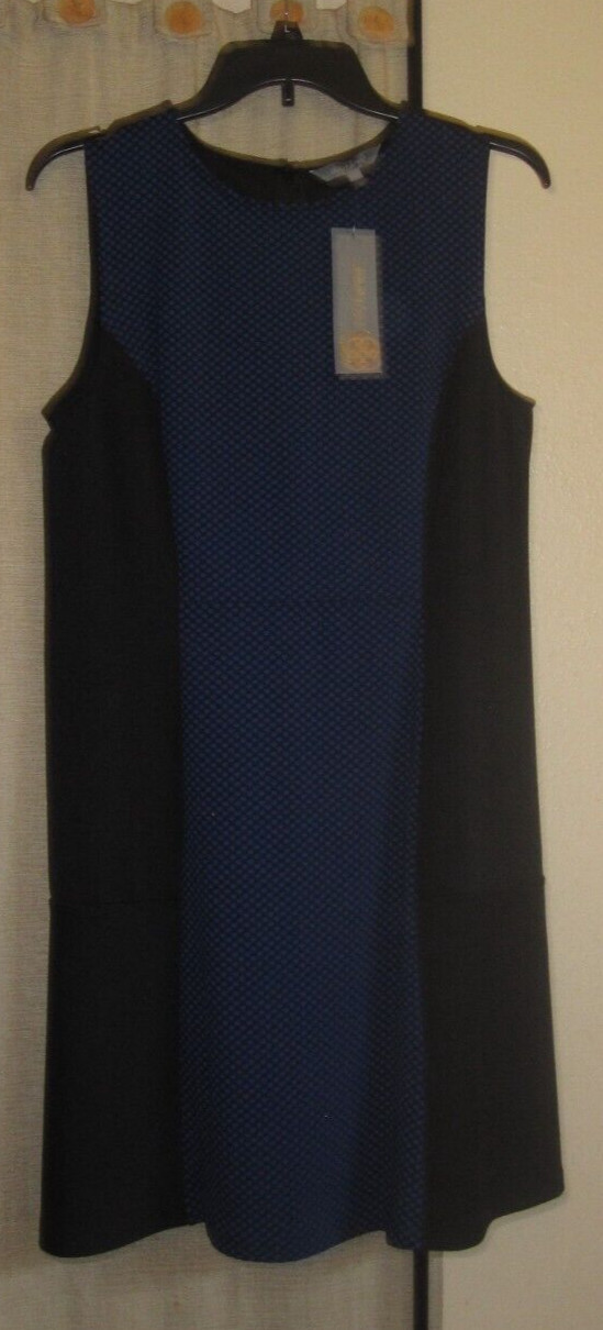 L Large dress black cobalt blue light stretch zip back Daisy Fuentes new