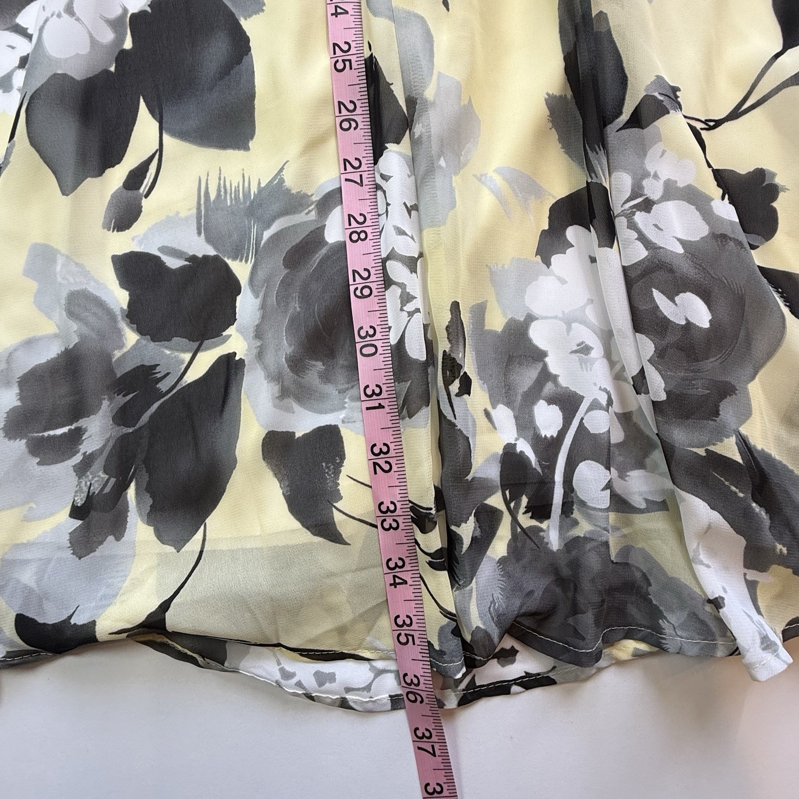Connected Apparel Size 10 Yellow/Gray/White Floral A-Line Square Neck Zip Dress