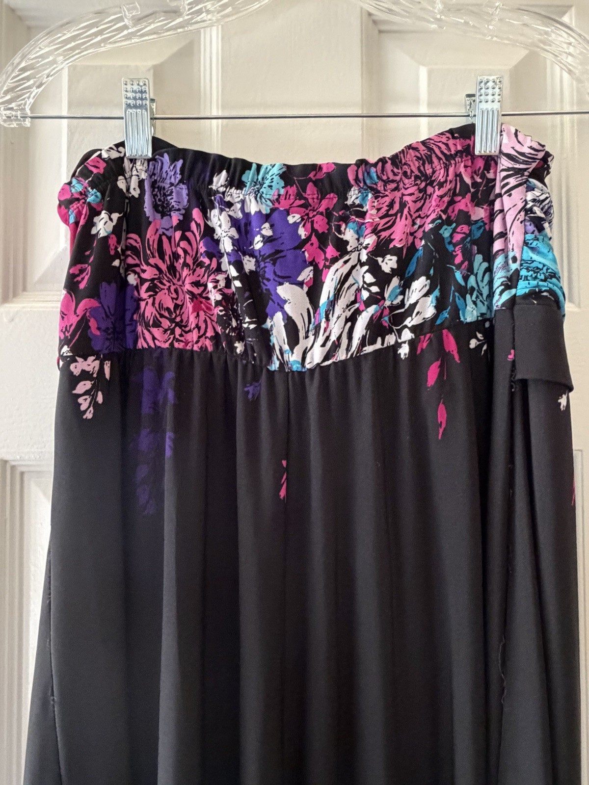 Torrid Size 0 (Large) Floral Strapless Maxi Dress Black Pink Teal Boho Tropical