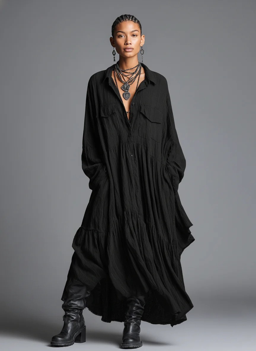Womens Oversized Shirt Dress Long Sleeve Loose Boho Maxi Casual Vintage