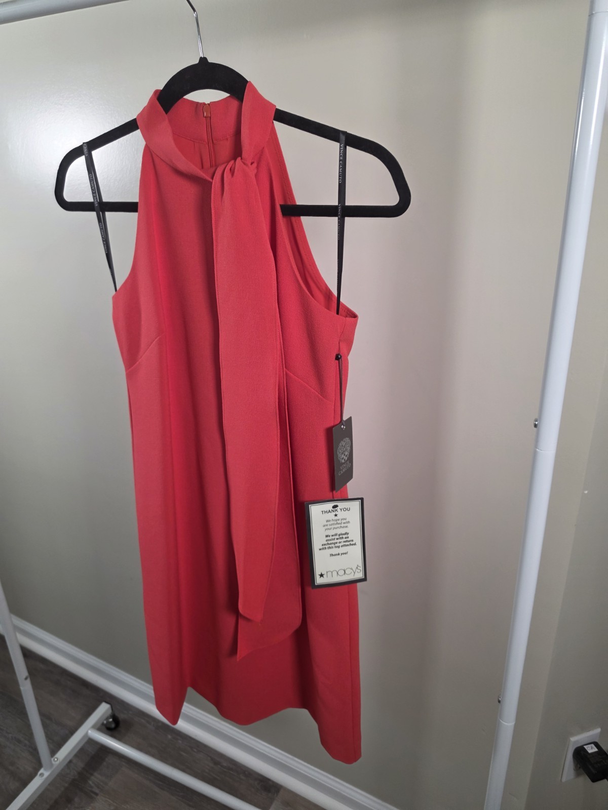NWT Vince Camuto Red Solid Halter Tie Neck Sheath Dress Sleeveless Short Size 0