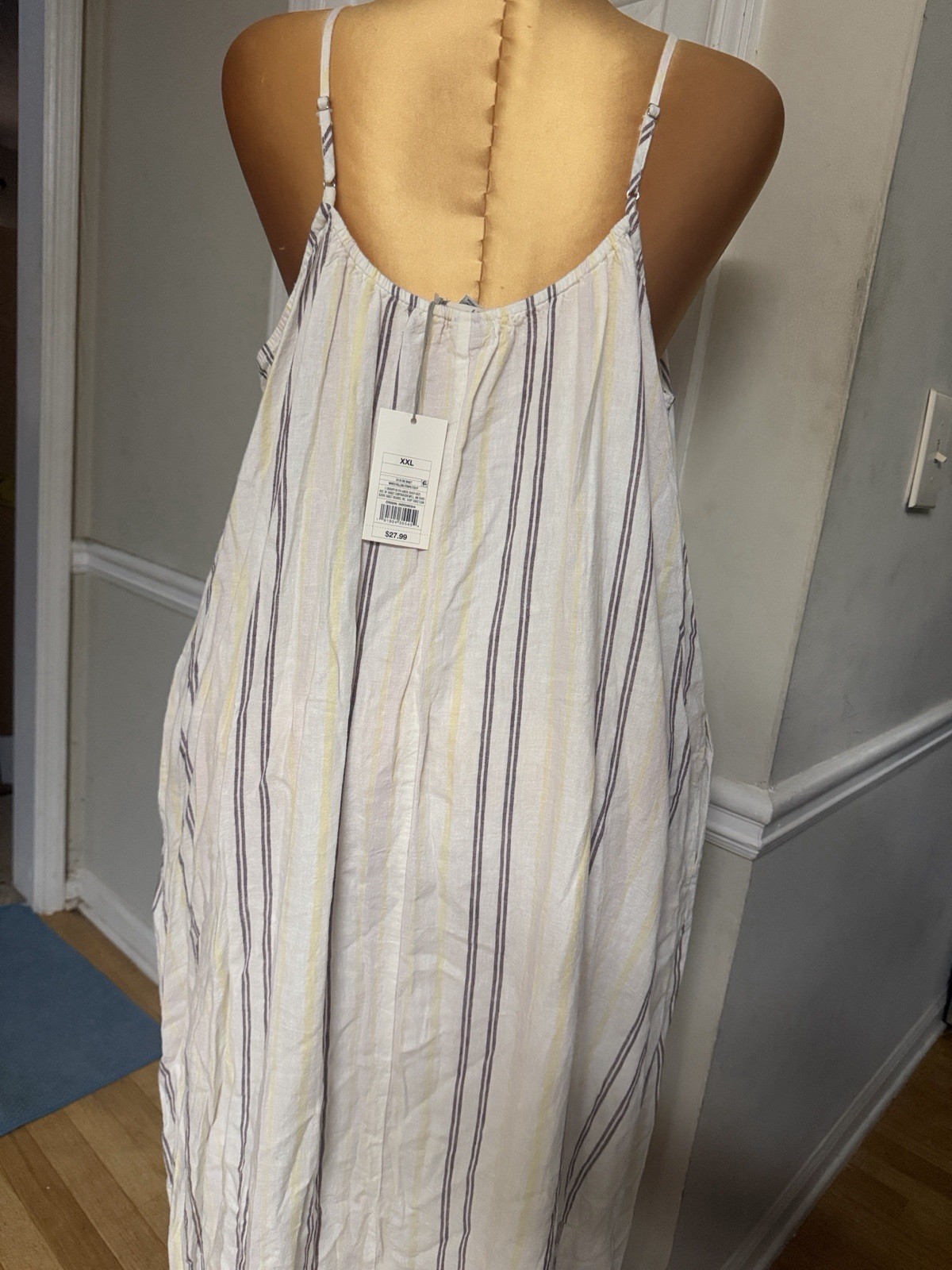 A New Day White Yellow Purple Striped Maxi Sundress Adjustable Scoop Neck XXL