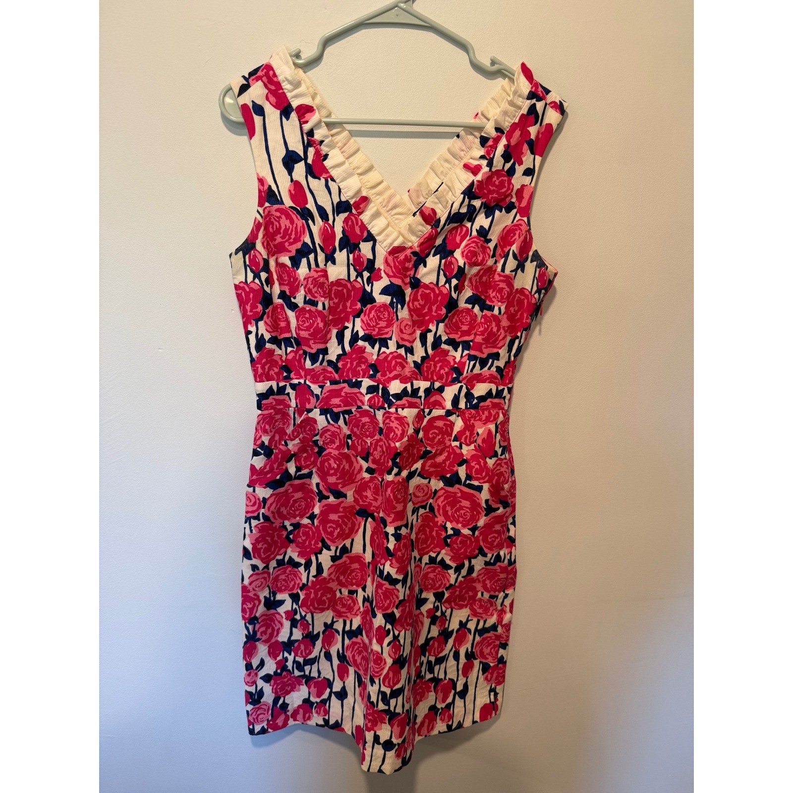 Vineyard Vines Kentucky Derby Pink Rose Floral Seersucker Dress Womens 6 V-Neck