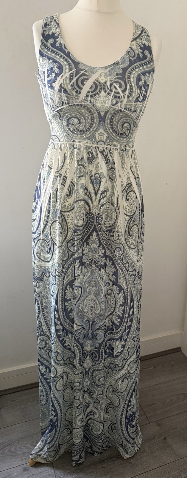 Jane Norman Y2K Paisley Maxi Dress Size 10 Turquoise Blue Mix Diamantés Detail