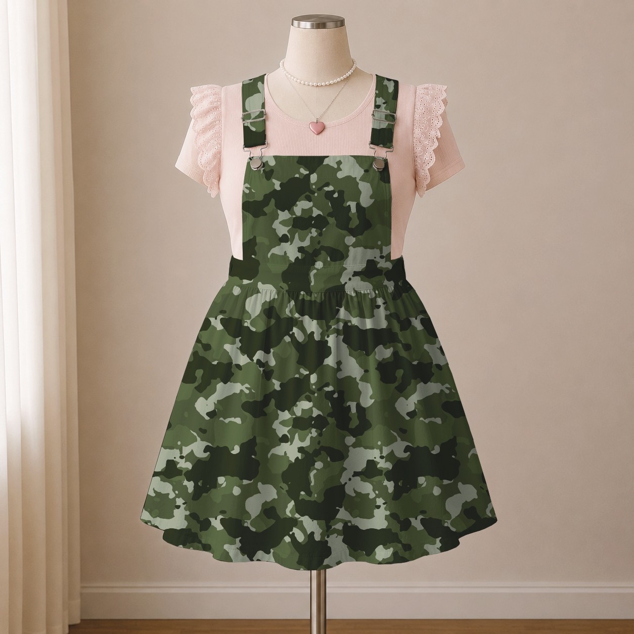 Green Army Mix Camo Skirt Overalls Dungarees Dress Pinafore 0XL-4XL