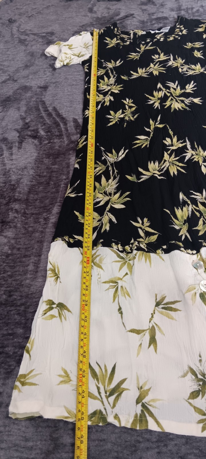 Vintage CASUAL STUDIO Black/GreenFloral Linen Dress Square Neck Short Sleeve M