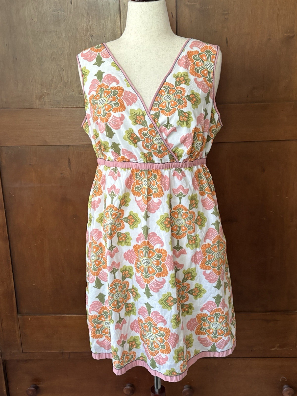 Boden Sleeveless Sundress Pink/Orange Floral Empire Waist Lined UK18 / US14
