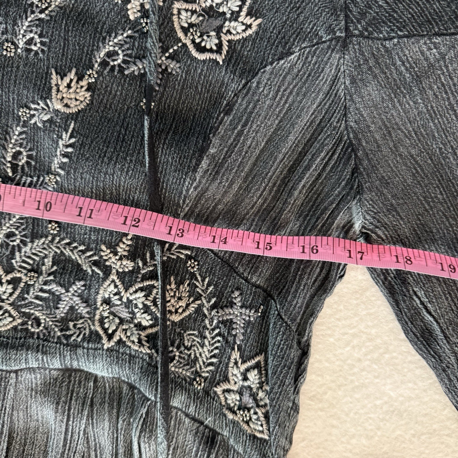 Sweet Magnolia Embellished Boho Prairie Beaded Maxi Dress Size Large Gray Teal