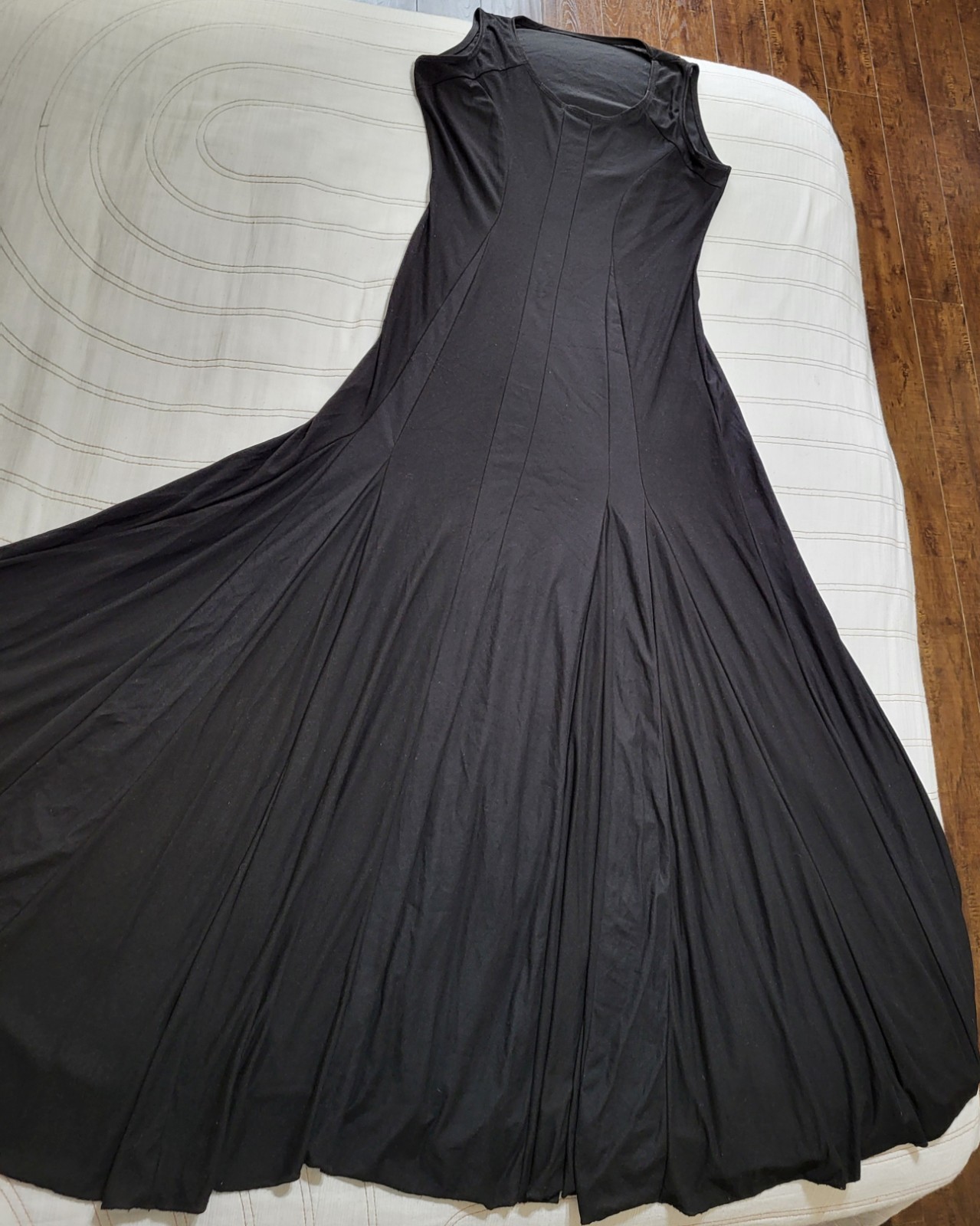 Maxi Dress Architectural Seams Fit Flare Size L Sleeveless Long Skirt