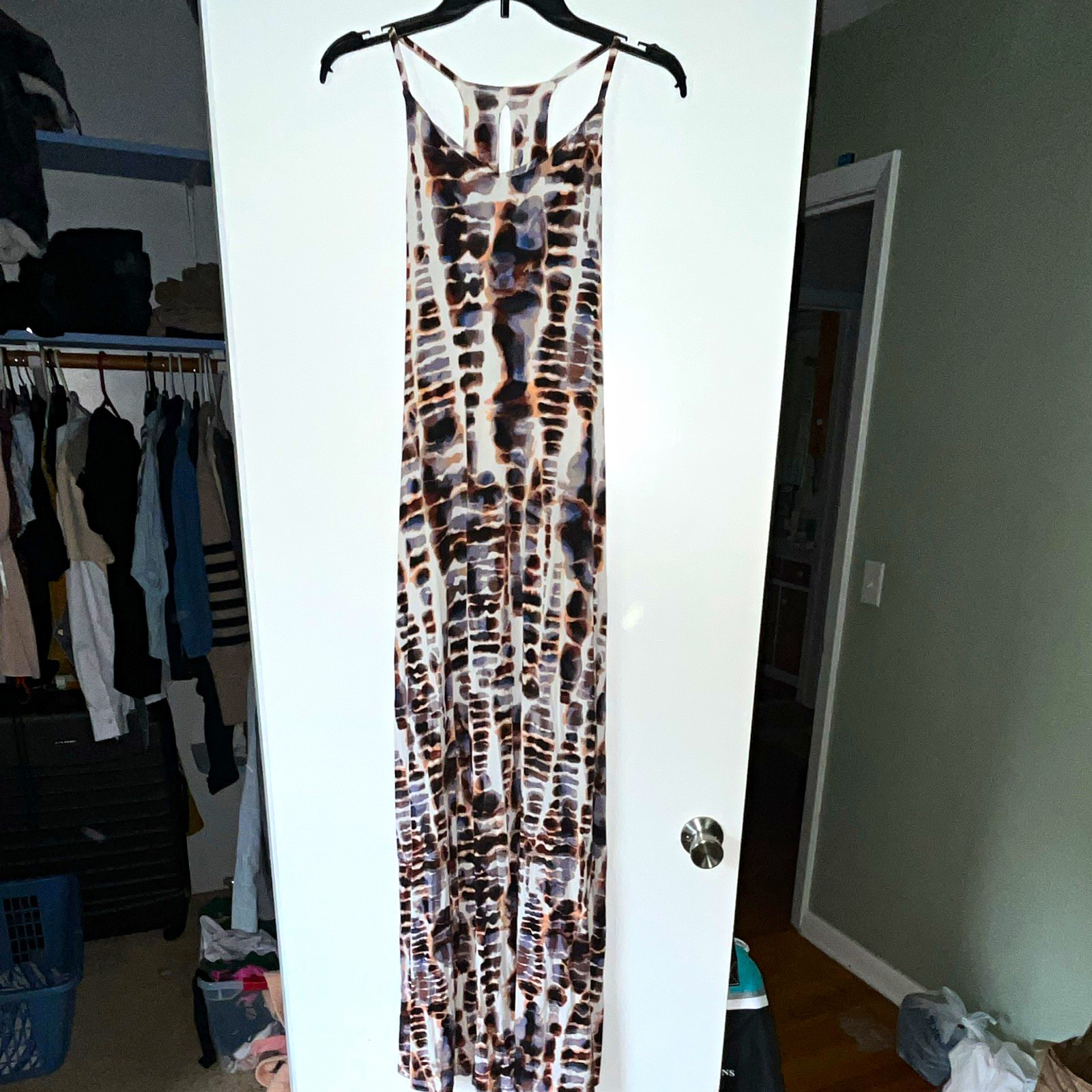 Kenar XS Maxi Dress Leopard Animal Print V-Neck Strappy Stretch Jersey Brown