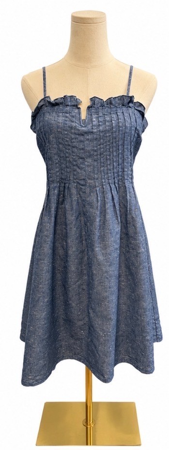 Madewell Denim Look Ruffle Trim Sundress Blue Chambray Mini Dress Size 8
