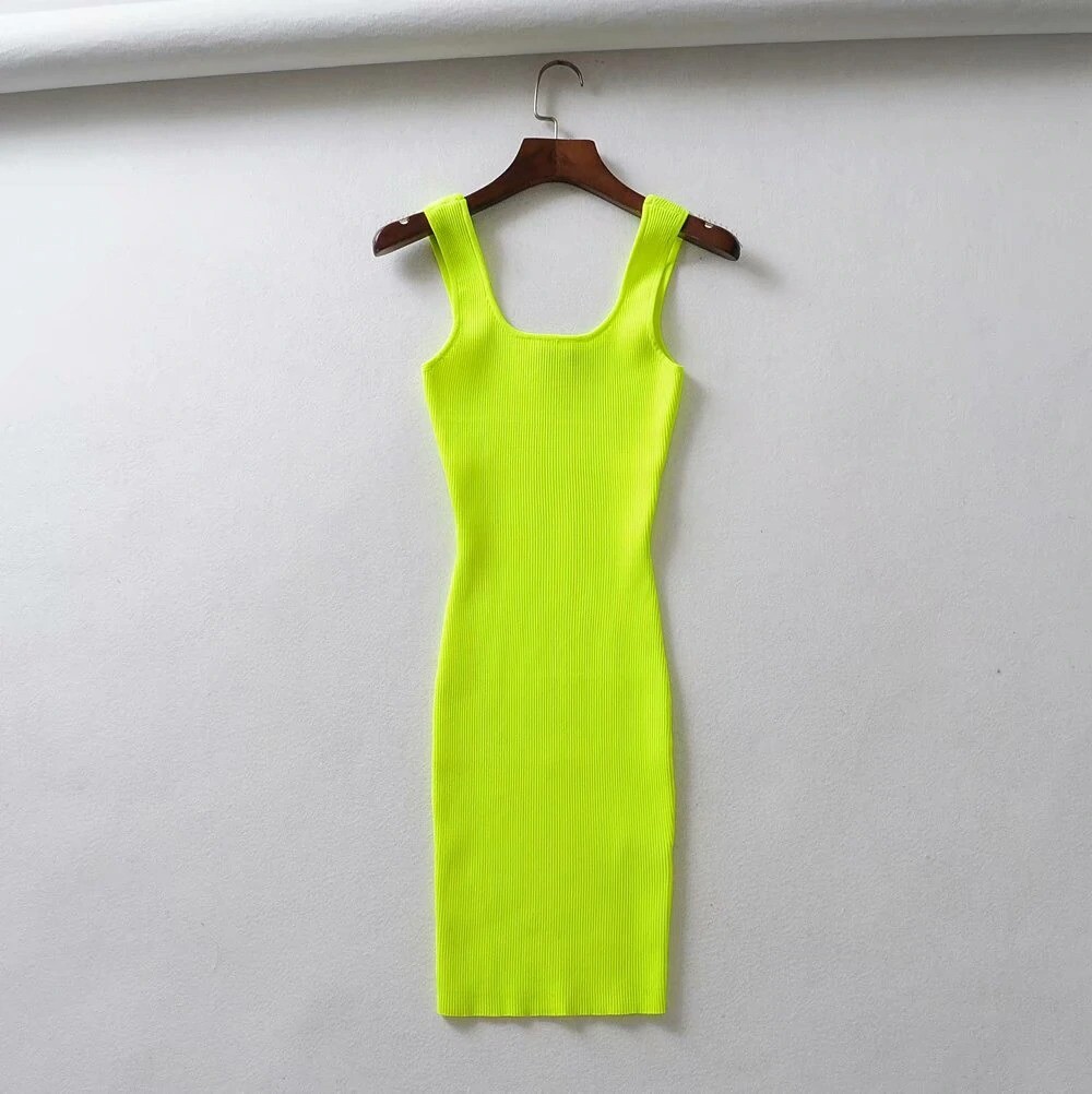 Neon Sexy Fitted Bodycon Dress Summer Casual Fluorescence Knitted Beach Outfit