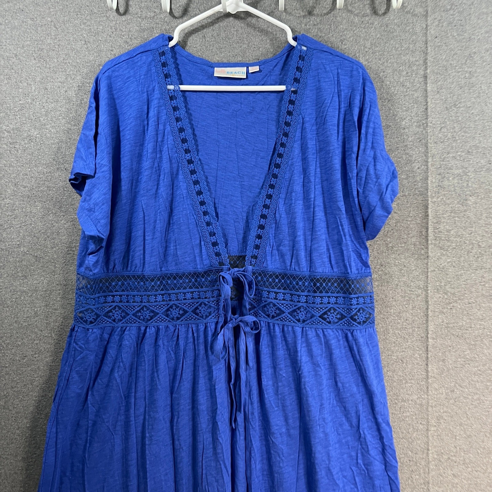 Belle Beach by Kim Gravel Regular Slub Knit Tie Front Cove Blue Dazzle, M/L